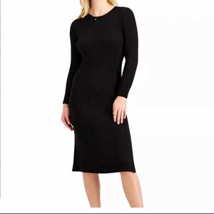 Black Long Sleeve Knitted Midi Dress